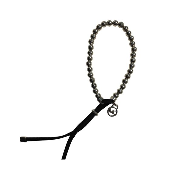 Michael Kors slide bracelet Silver tone Beads Bracelet Adjustable Black Cord - Picture 1 of 4